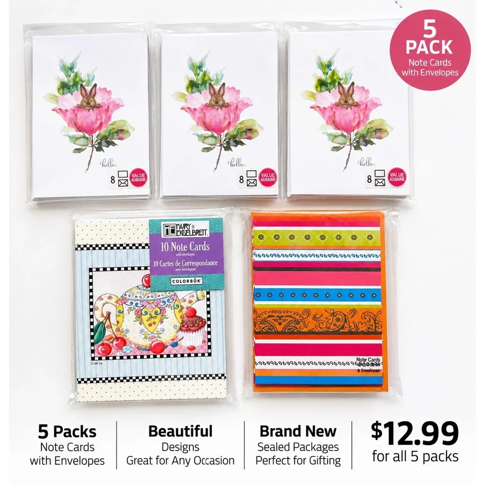 Set of 5 Note Card Packs Stationery Sealed